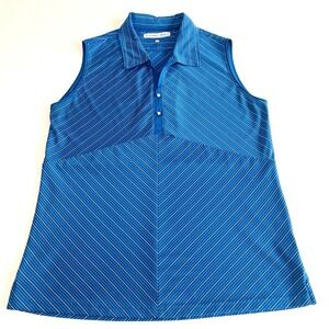 Pebble Beach Women's Golf Shirt Collared V-Neck Sleeveless Blue Stripe Size XL